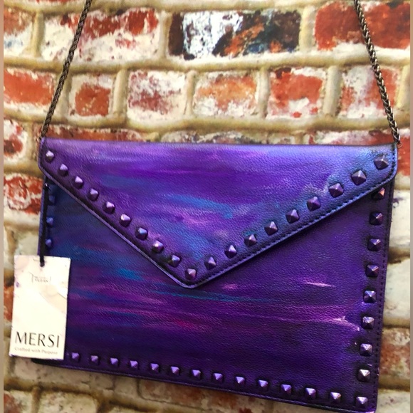 Mersi Vera Metallic Multi Color Studded Envelope Vegan Leather Crossbody Bag - Picture 9 of 16